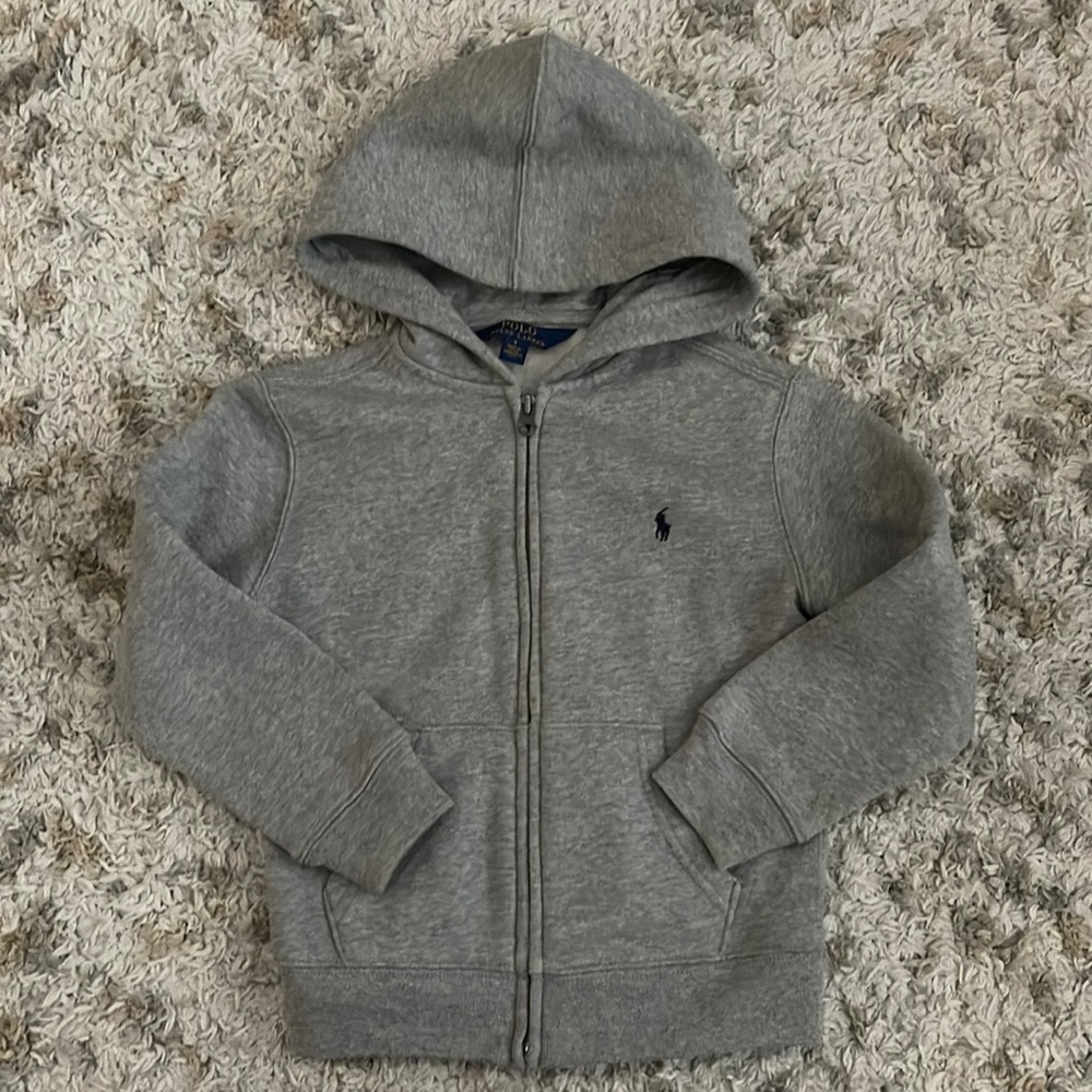 Boys size 5 Ralph Lauren Polo grey zip up hoodie.